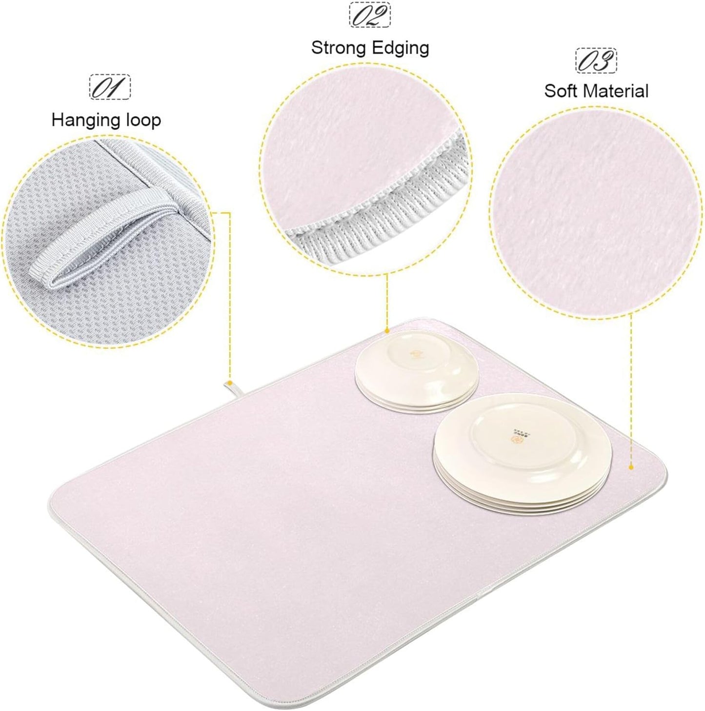 Blush Pink Small Dish Drying Mat Xl for Dishes Kitchen Accessories Counter Microfiber Dish Drainer Pad Heat Resistant Mat Decor 16x18 Inch