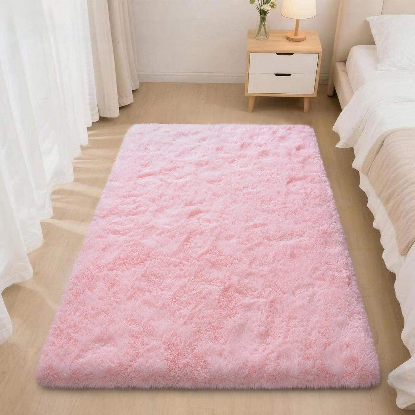 Mugorn Pink Fluffy Soft Rugs for Girls Bedroom, 2x3 Ft Small Shaggy Area Rugs for Kids Playroom, Cute Plush Carpet for Living Room, Aesthetic Carpet for Nursery, Bedside, Indoor (2ft x 3ft, Pink)