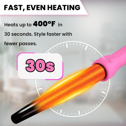 HerStyler Grande Ceramic Curling Iron - 1 inch, Pink (Curling Wand for Long Short Hair, Dual Voltage, Negative Ions, Tapered Barrel, User Friendly, PF30)