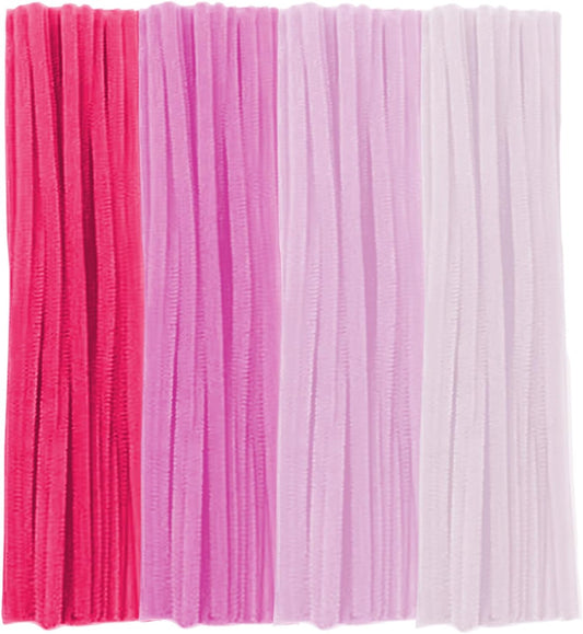 Pink Pipe Cleaners, 100 Pieces Chenille Stems Craft, 12 inch Long Fluffy Pipe Cleaners for Creative DIY Art Craft Projects, Home Decoration Supplies (6 mm x 30 cm, Pink Series-4 Colors)