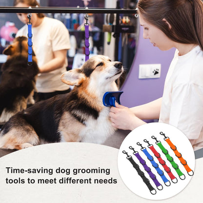 Pet Dog Grooming Loops, Adjustable Nylon Table Arm Extender Belly Strap with 4 White D-Rings Restraint Leash(Pink/Yellow, 2Pcs), Intended for Fixed Dog Bathing Hair Cutting
