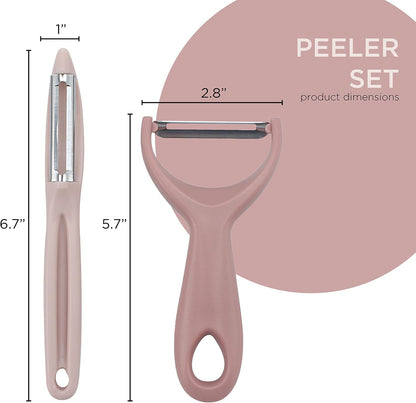 Social Chef 2-Piece Vegetable Peeler Set- Set of 2 Stainless Steel Blade Vegetable Peelers Set - Y Peeler and Swivel Peeler for Peeling Potatoes, Vegetables and Fruits (Pink)