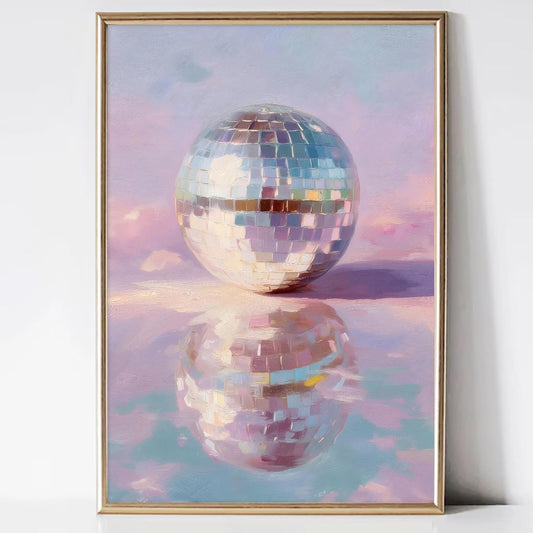 Pink Disco Ball Poster Trendy Soft Pinks Wall Art Vintage Disco Print Pastel Pink Canvas Aesthetic Painting Cute Preppy Picture Girly Aesthetic Wall Art Minimalist Decor Living Room 16x24inch No Frame