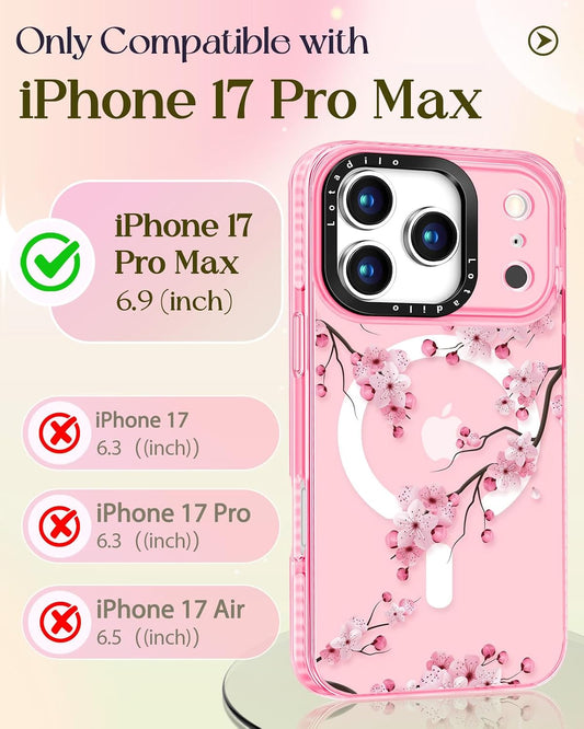 Lotadilo for iPhone 17 Pro Max Case Compatible with Magsafe Ring Holder Stand - for Women Peach Blossom Design TPU Phone Cover for Girls Girly Funny Fashion