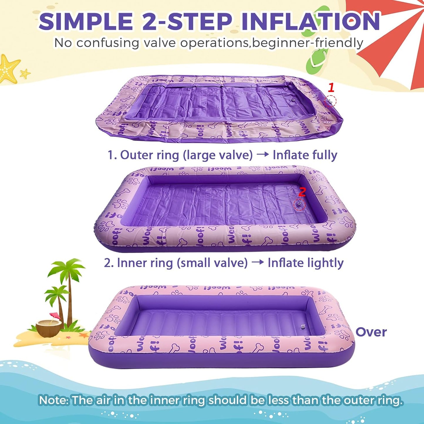 BINGPET Dog Pool Float, Inflatable Floating Raft, Heavy Duty Pet Water Float Bed for Small Medium Large and Extra Large Dogs, Sturdy Comfortable Summer Dog Floatie for Swimming Pool Lake River Beach