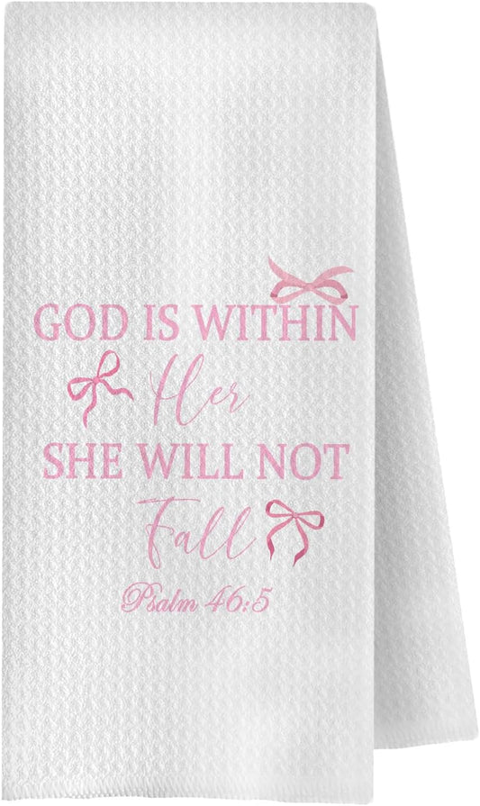 Coquette Pink Christian Bow Kitchen Towels,Pink Bow Bathroom Decor,Bible Verse Hand Towel for Bathroom,Christian Gifts for Women,16x24 Inches