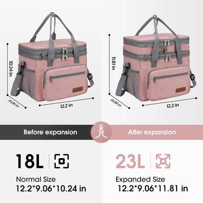 Maelstrom Lunch Box, 23L Insulated Lunch Bag, Expandable Double Deck Cooler Bag, Lightweight Leakproof Tote Bag With Side Tissue Pocket, Suit For Men and Women (E. Pink)