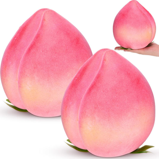 AceOrbit 2 Pcs Large Artificial Peach 7.48 Inch Foam Faux Peach Decorations Lifelike Fake Fruit Simulation for Home Birthday Party Cabinet Table Festival Kitchen Harvest Photography Prop