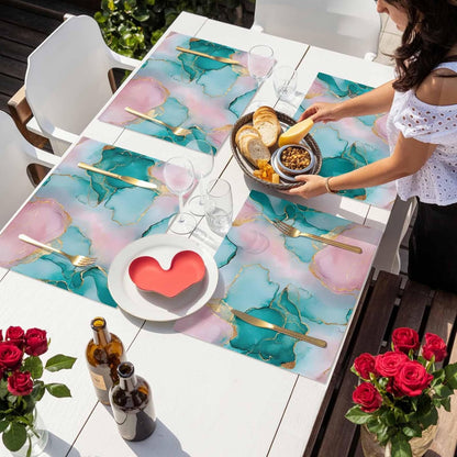 Water Pink Marble Placemat Set of 4 Non-Slip Placemats for Dining Table Abstract Style Washable Table Mats, Heat Resistant Kitchen Table Mats for Party, Dining Room & Home Decor
