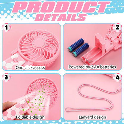 Glooglitter 12 Pcs Soccer Portable Fans Foldable Pink Soccer Handheld Fans Bulk with Lanyard Small Personal Fan Favor for Team Gift Outdoor Sport Game Cooling Favors, Battery Not Include