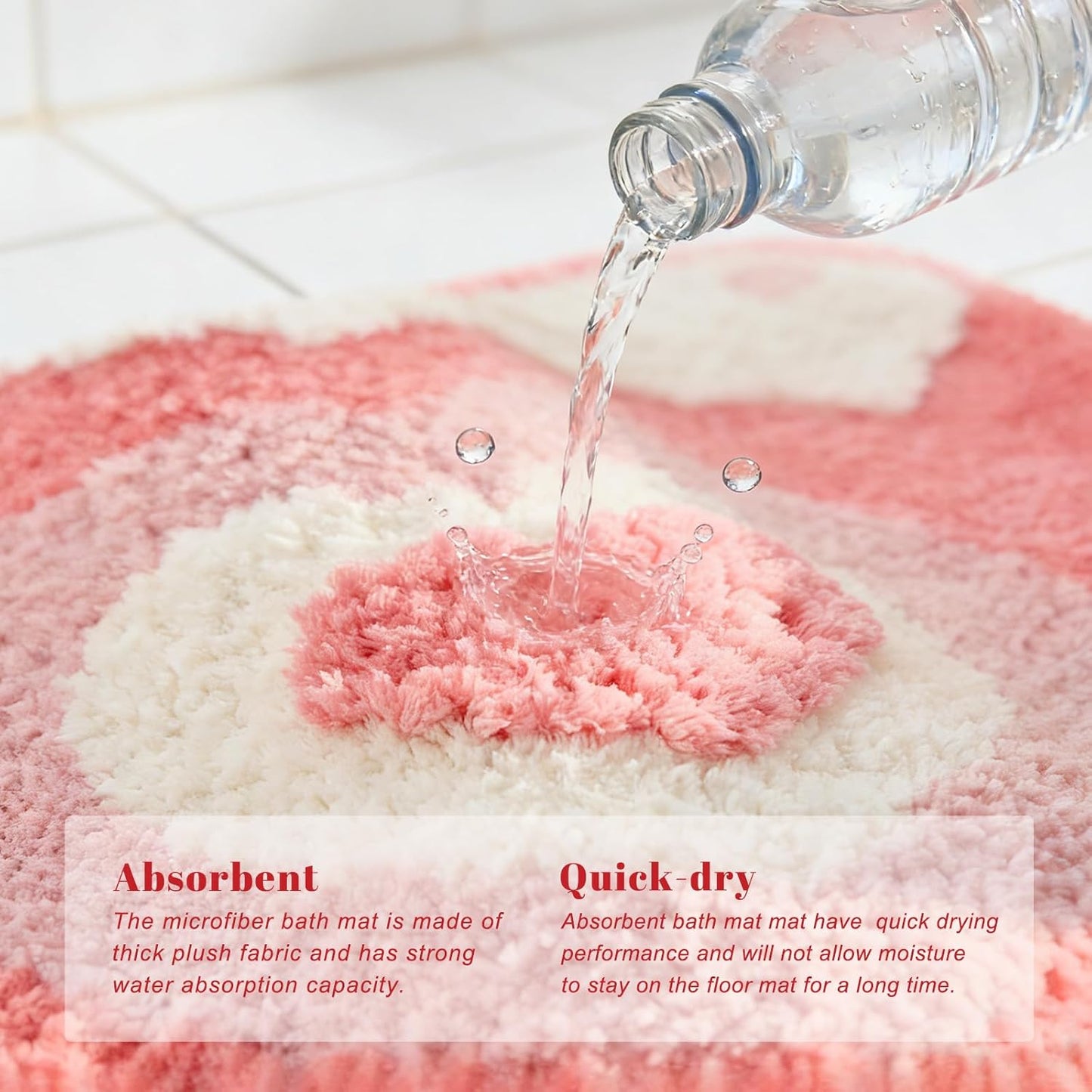 Pink Heart Shaped Bath Mat, Irregular Love Design Fluffy Bathroom Rug, Washable Absorbent Quick Dry Floor Carpet, Bath Mats for Bedroom Bathtub Living Room, Valentine's Day Gifts, 20*31 inches (Pink)