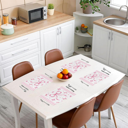Feelyou Pink Bow Placemats Set of 4 12x18 Inch Plaid Table Mats for Party Kitchen Dining Decoration Holiday Seasonal Gird Bowknot Place Mat for Dinner Table Indoor Non-Slip Washable Coquette Decor