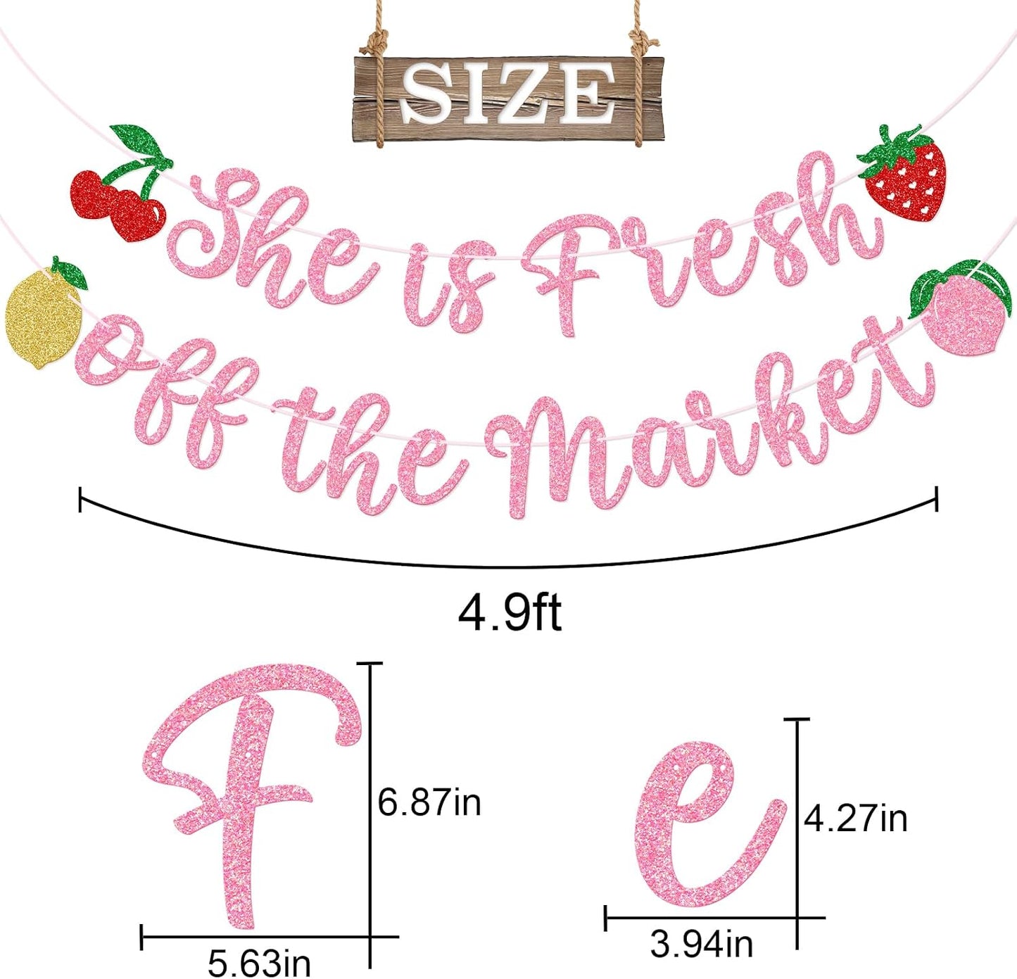 GXSOVSO She is Fresh off the Market Banner, Fruit Bridal Shower Banner, Market Farmers Bachelorette Party Decorations, Engagement Party Decorations (Pink)