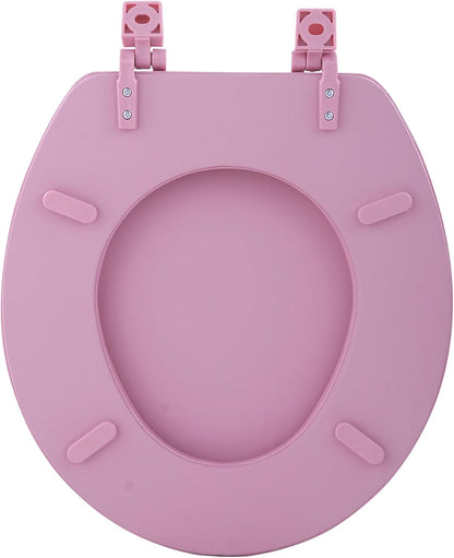 PowerSellerUSA Vinyl Round Soft Toilet Seat, Adjustable Hinges Toilet Seats with Non Slip Grip Tight Bumpers, Standard Heavy Duty Plastic Bathroom Toilet Seat Close Lid Set, Pink