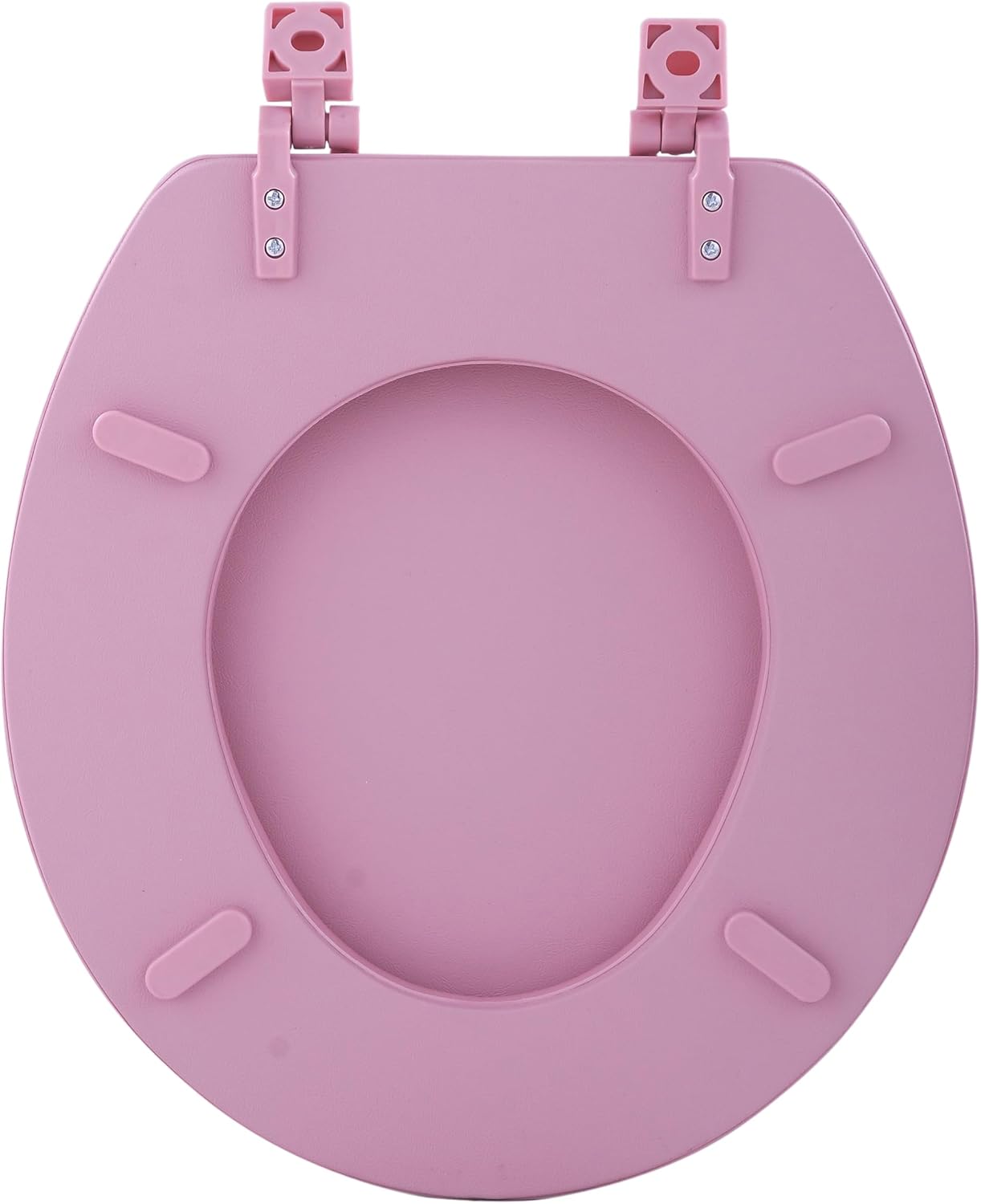 PowerSellerUSA Adjustable Hinges Round Soft Toilet Seat, Vinyl Toilet Seats with Non Slip Grip Tight Bumpers, Standard Heavy Duty Plastic Bathroom Toilet Seat Close Lid Set, Pink