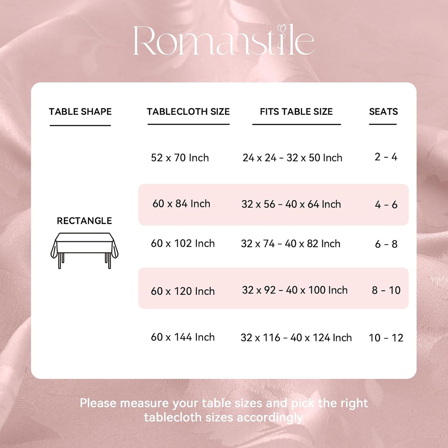 Romanstile Jacquard Rectangle Tablecloth - Waterproof Damask Floral Pattern Decorative Table Cloths Heavy Weight Fabric Table Covers for Dinner/Parties/Outdoor - 60 x 84 Inch, Pink
