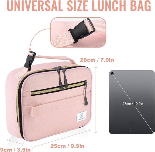 Genteen Lunch Bag for Women Girls Kids,Insulated Lunch Box,Reusable Lunchbox for School,Work,Outdoor(Pink)