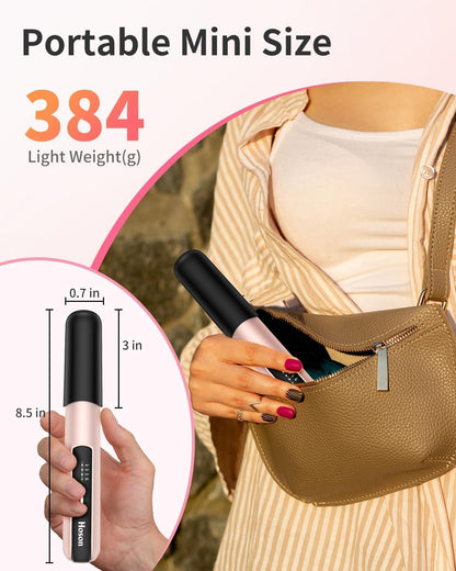 Cordless Hair Straightener,Portable Mini Flat Iron Travel for Bangs,Short Hair, Rechargeable Curling Iron and Curler 2 in 1,Pink,for Touch Ups