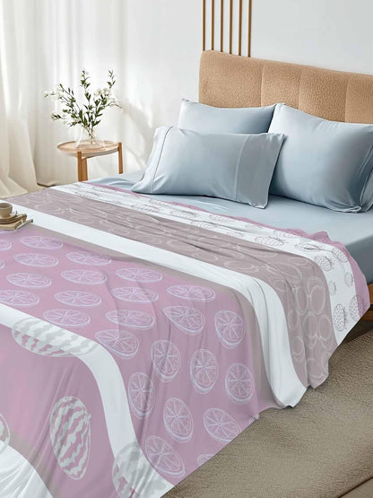Farm Fruits King Sheets - Hotel Quality King Flat Sheet Only 1 Pack, Watermelon Lemons Peach Pink Grey Striped Soft Bed Sheet Brushed Microfiber Bedding Top Sheets for Home Dorm