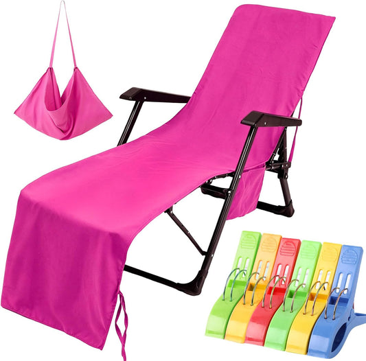 VOCOOL Sun Beach Chair Cover Towel Pool Chair Cover with Side Pockets Chaise Lounge Cover Lounger Mate for Sunbathing Lounger Hotel Garden Holiday Garden Pool, Pink