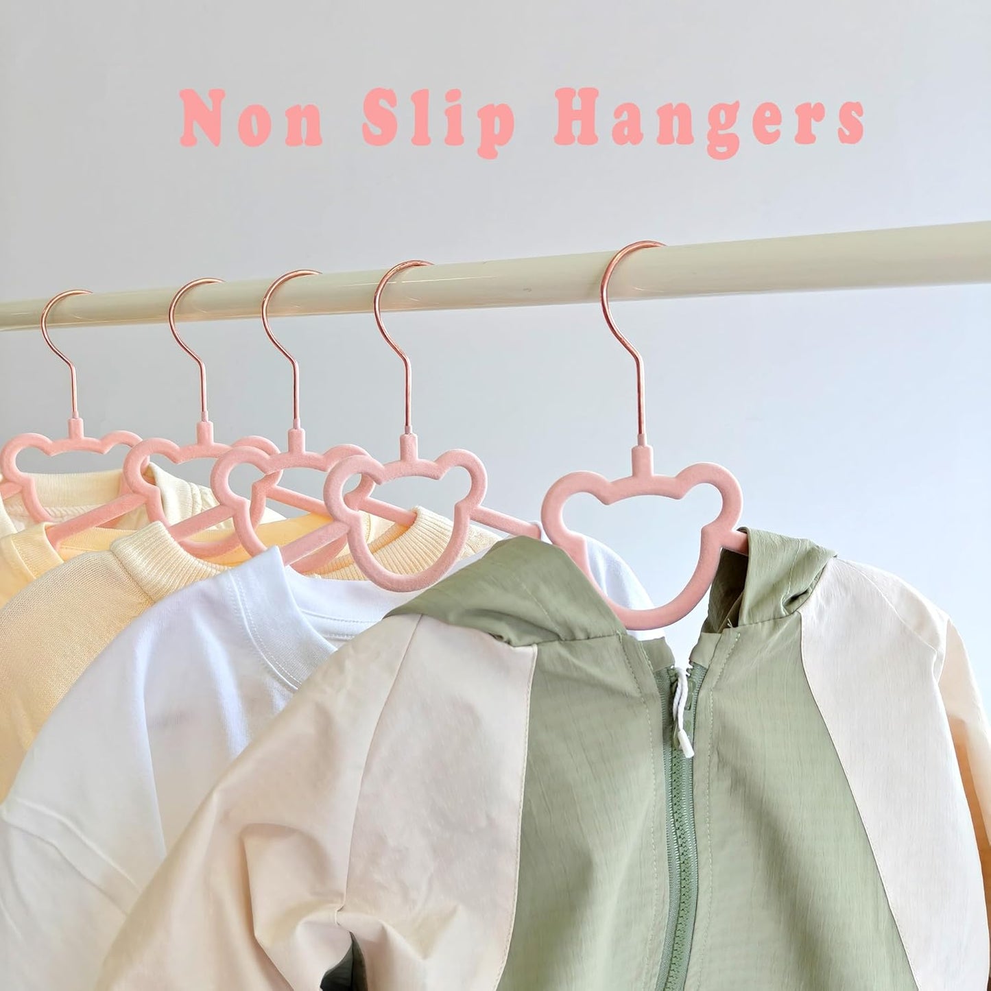 30 Pack Pink Velvet Kids Clothes Hangers - 12.6in for Ages 4-10, with Cute Bear, Rotating Rose Gold Hook, Non-Slip, Space-Saving Slim Felt Hangers for Toddler Coats, Jackets, Dresses