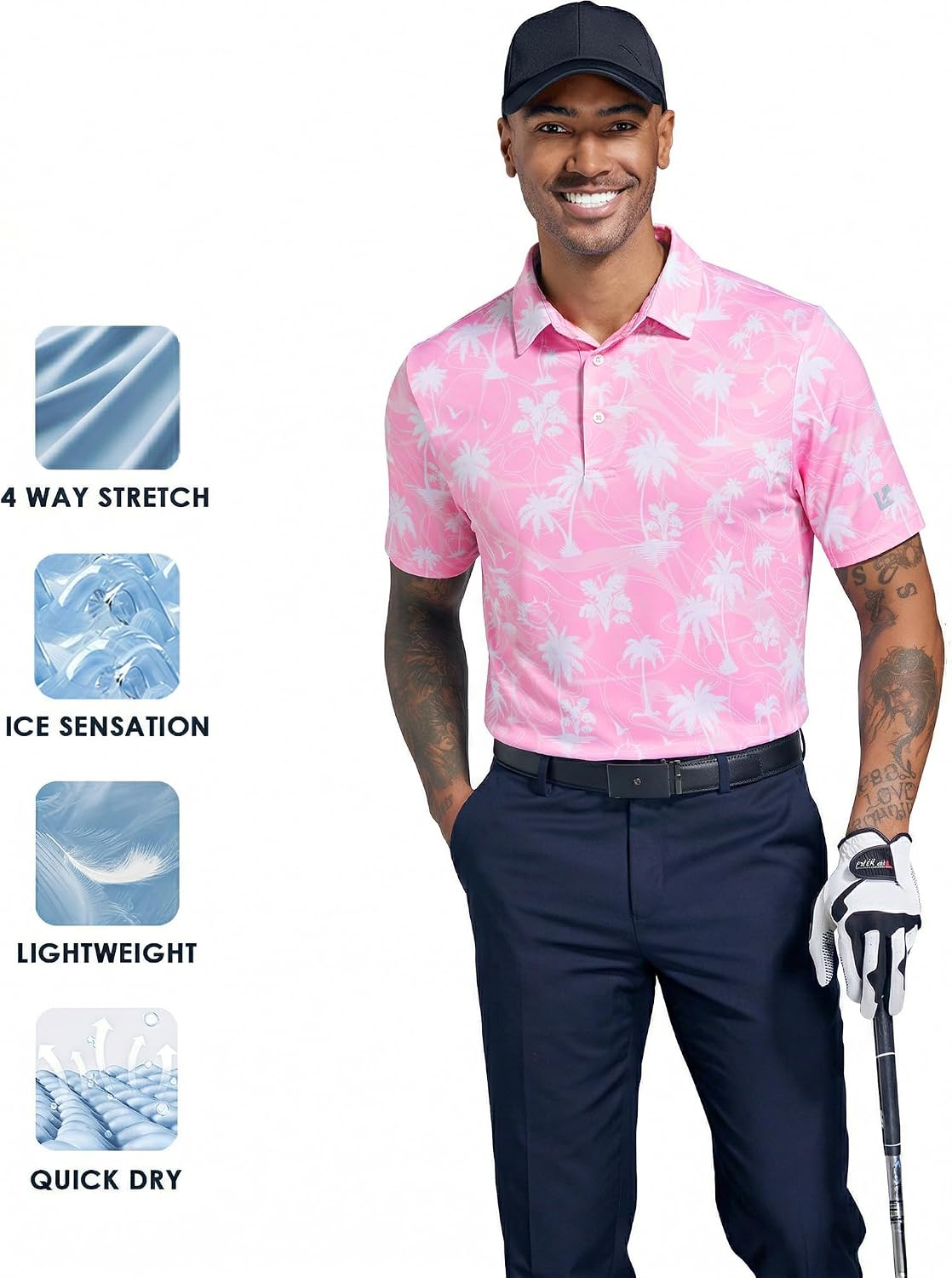 Golf Shirts for Men Dry Fit Performance Short Sleeve Print Moisture Wicking Polo Shirt
