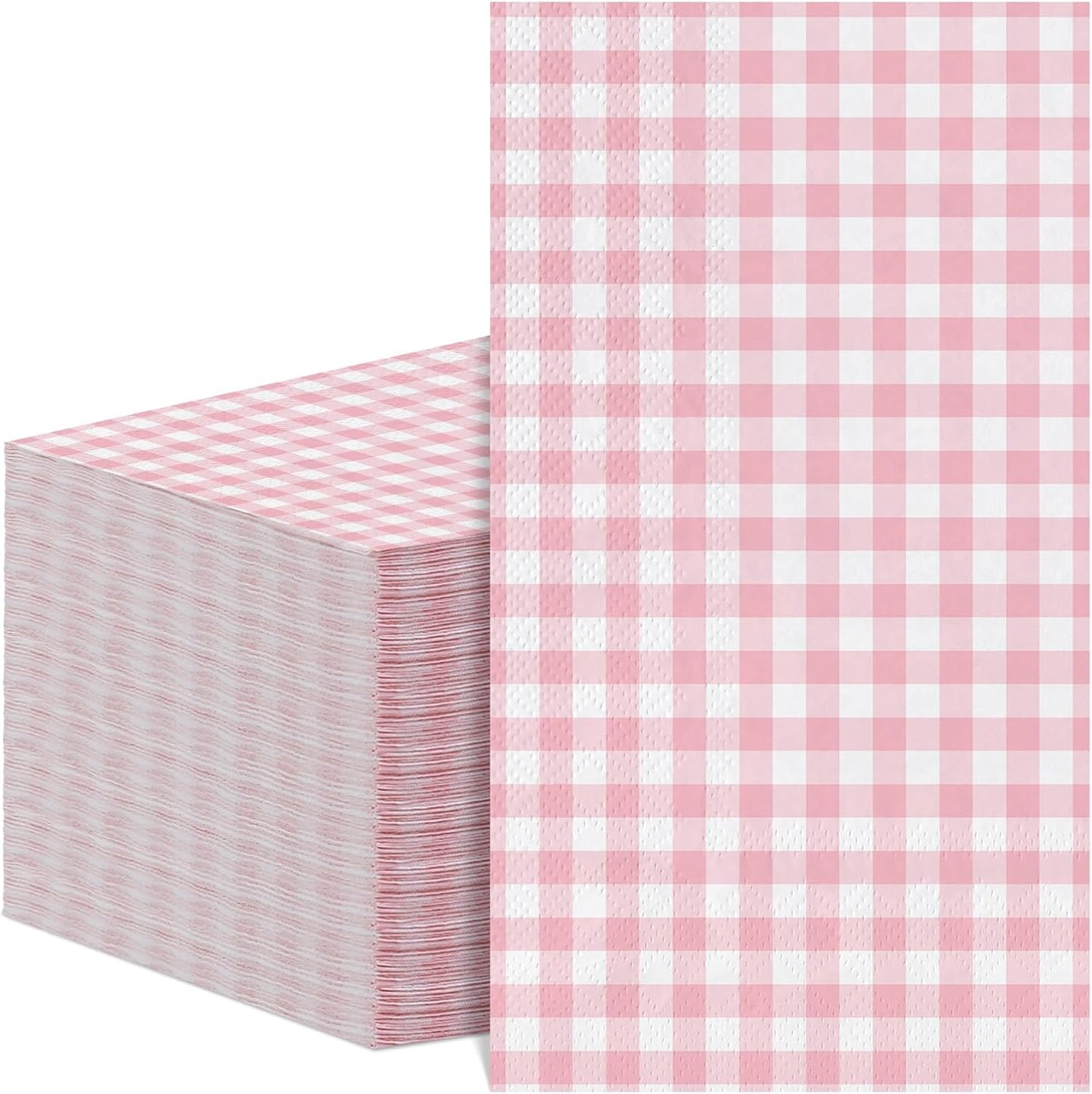 NatNarr 60 Pcs Pink Gingham Napkins, 2 Ply Pink and White Plaid Bathroom Napkin Guest Disposable Checkered Dinner Napkin for Mother's Day Birthday, Baby Bridal Shower, Wedding