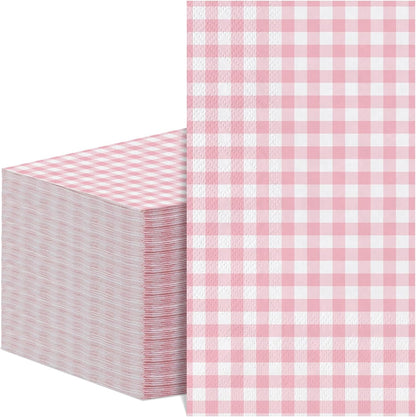 NatNarr 60 Pcs Pink Gingham Napkins, 2 Ply Pink and White Plaid Bathroom Napkin Guest Disposable Checkered Dinner Napkin for Mother's Day Birthday, Baby Bridal Shower, Wedding