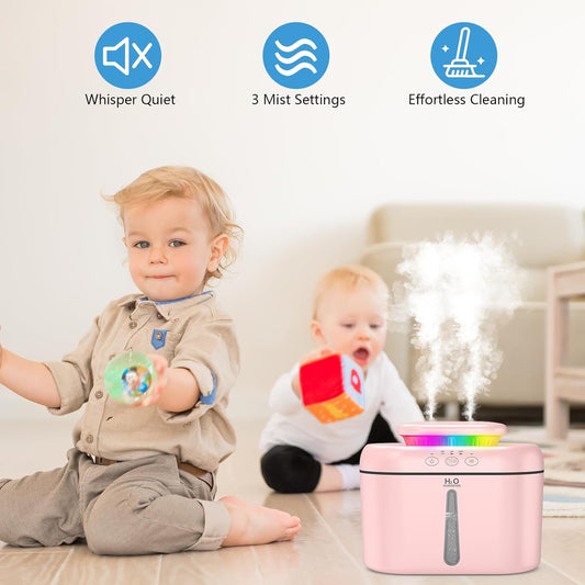 SZO Humidifiers for Bedroom, 2.5L Capacity, Auto Shut-Off, Easy to Fill & Clean, 16 dB Quiet Ultrasonic Humidifier for Large Room, Plants, Baby Nursery, Indoor, Night Light(soft pink)