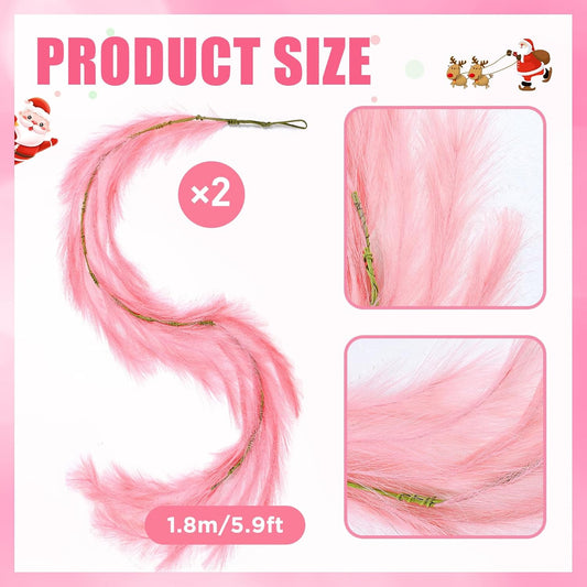 2 Pcs 12 Ft Christmas Tree Garland Decoration Pink Pampas Grass Garland Artificial Faux Fabric Feathers Wreath for Mantle Xmas Tree Home Farmhouse Christmas Holiday Party Supplies