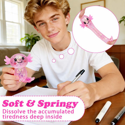 Axolotl Squishy Stress Ball, Soft TPR Slow Rising Squeeze Toy, Cute Axolotl Fidget Toy for Stress Relief, Anxiety Calming Sensory Toy for Kids Adults(Pink Long Tail Axolotl)