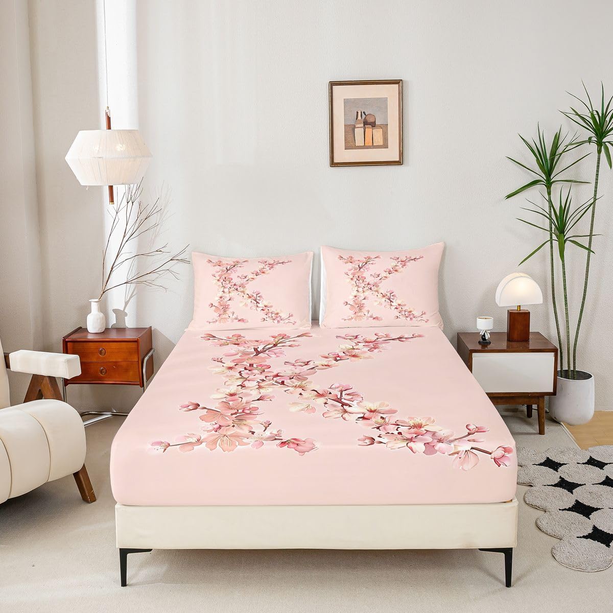 Feelyou Floral K Fitted Sheet with 2 Pillowcases Queen Size Initial Letter Bed Sheets Set 16" Deep Pocket Boys Girls Romantic Flower Bedding Teens Bedroom Decor Breathable Soft Lightweight Microfiber