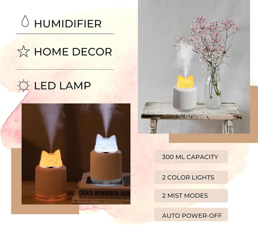 Mini Portable Ultrasonic Cat Humidifier for Bedroom Baby Car Desk. Cute Cool Mist Small Air Humidifier with USB for Home Office Travel Nursery Pet Plant. Silent & Auto Shut-off - ASTROVIS (Pink)