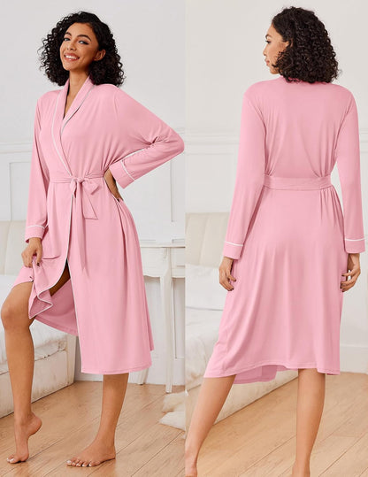 Ekouaer Kimono Robes for Women Long Lightweight Knit Bathrobe Shawl Soft Sleepwear Casual Ladies Loungewear S-XXL