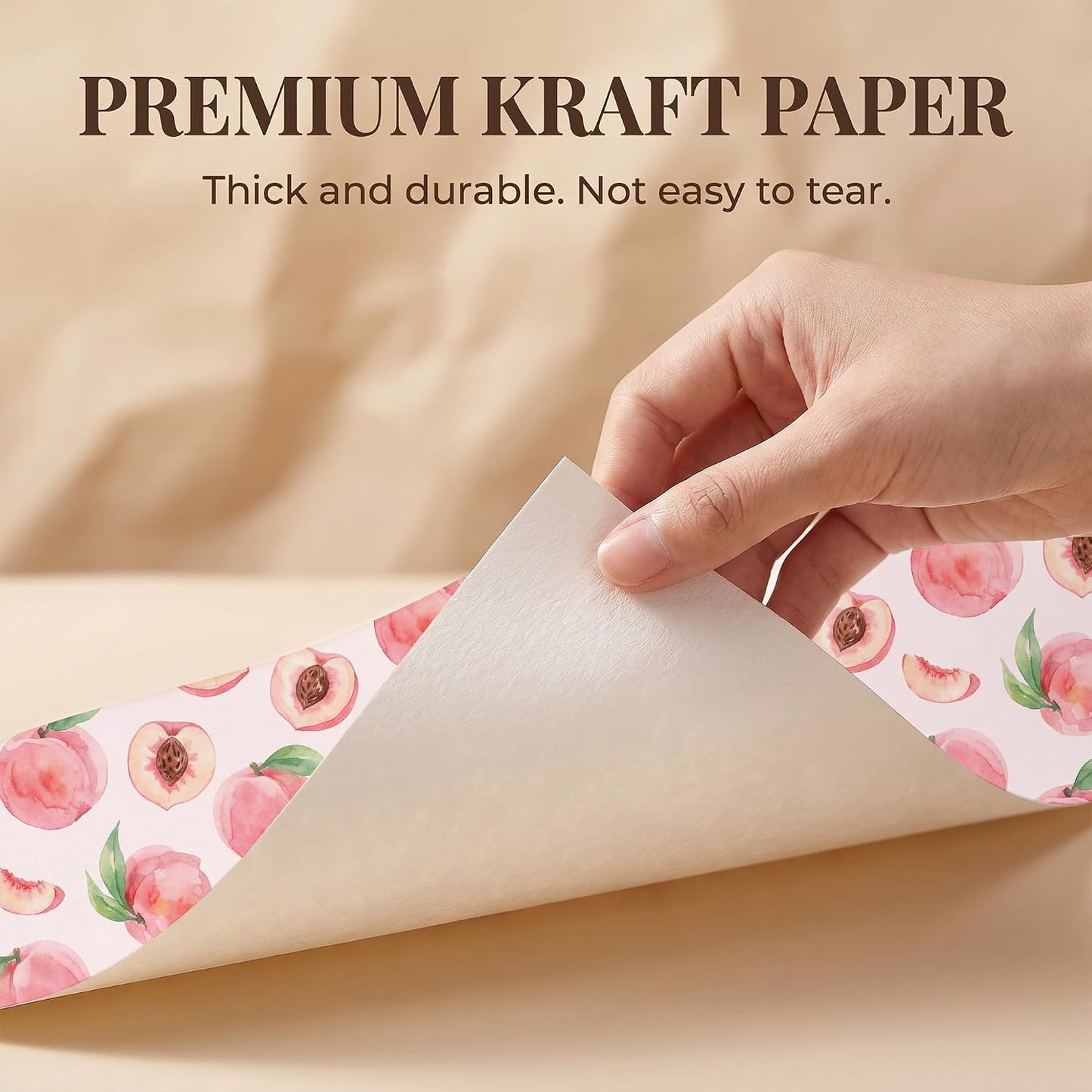 SHSEEN Pink Peach Wrapping Paper, 19.6 x 27.5 in, 2 Sheets | Pink Peach design, 19.6 x 27.5 in, 2 sheets, 120gsm folded kraft paper for birthday.