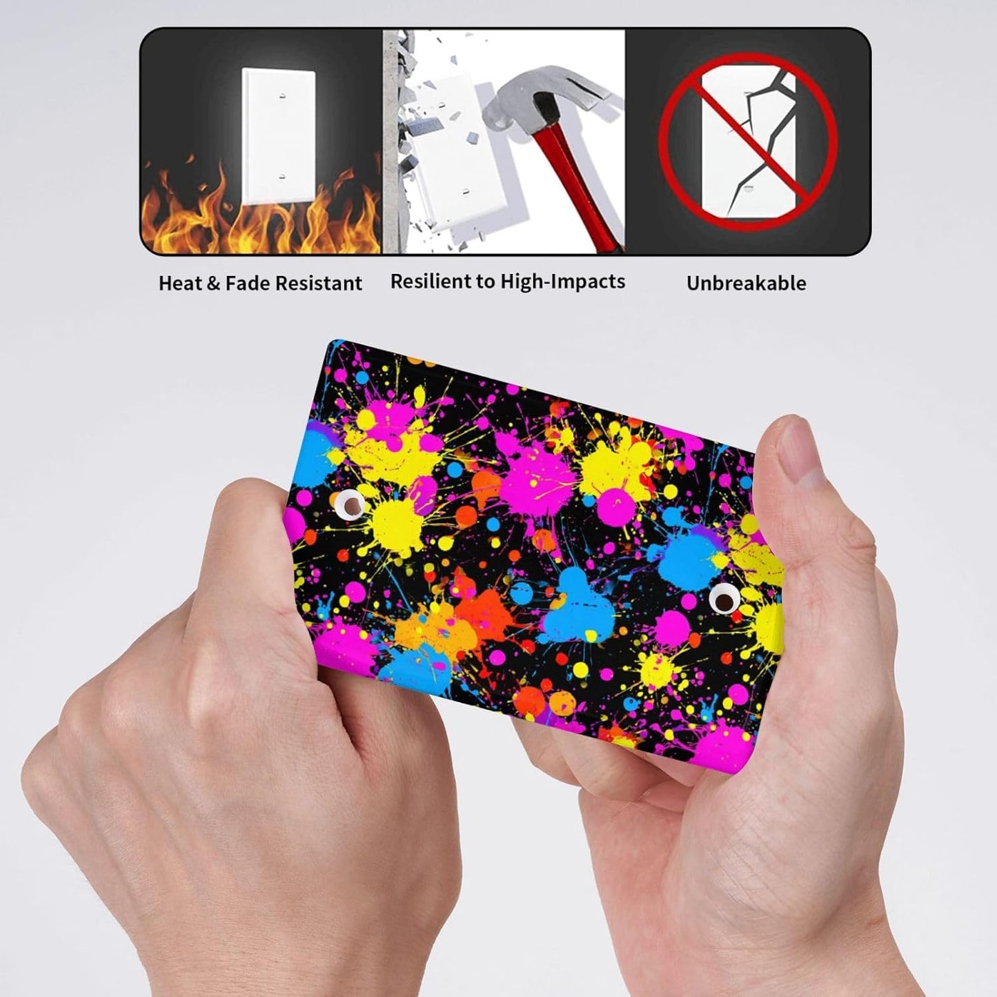 Neon Abstract Pink Blue Yellow Paint Splatter Single Toggle Blank Wall Plate Light Switch Cover Decorative 1 Gang For Kitchen Room Bathroom Size 4.5" X 2.75"