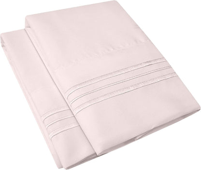 1500 Supreme Collection 2 Pack Bed Pillowcases - Luxury Embroidered Premium Softness and Wrinkle Resistant Breathable Additional Pillowcases for Bed Sheets - Standard, Pale Pink