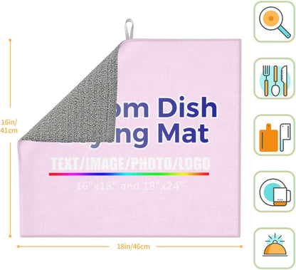 Custom Dish Drying Mat for Kitchen Personalized Add Photo Text Logo Drying Mat Dish Rack Pad Absorbent Kitchen Counter Drying Mat Light Pink 16"x18"