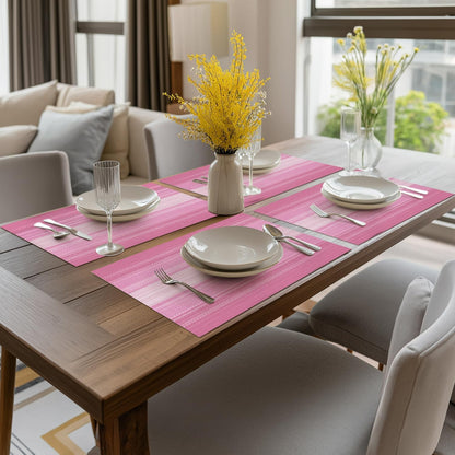 Artoid Mode Pink Gradient Stripes Placemats Set of 4, Washable Heat Resistant Non-Slip Woven Plastic Spring PVC Place Mats for Farmhouse Party Kitchen Dining Decor