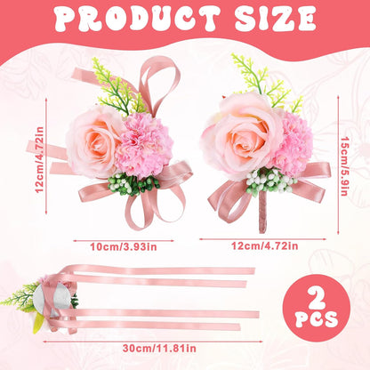 Pink Corsage and Boutonniere Set, Artificial Corsage Wristlet and Boutonniere for Wedding Christmas Flowers Accessories (2PCS)
