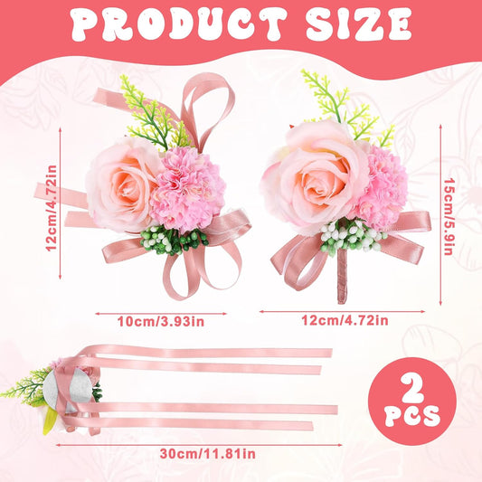 Pink Corsage and Boutonniere Set, Artificial Corsage Wristlet and Boutonniere for Wedding Christmas Flowers Accessories (2PCS)