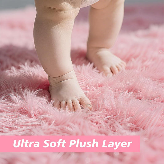 Shag Area Rug for Bedroom 5x8,Pink Fluffy Area Rugs for Living Room,Soft Fuzzy Rug Non-Shedding Indoor Plush Carpet for Kids Bedroom Nursery Dorm Home Decor