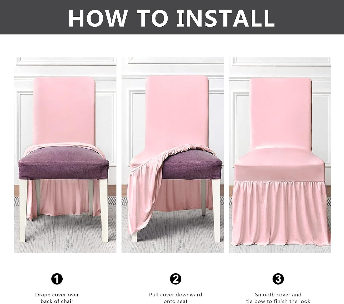 molasofa Chair Covers for Dining Room Set of 6 Stretch Chair Slipcovers with Skirt for Kitchen Seat Protectors Wedding Banquet Decor Kids Pets Spandex Fabric Washable (6pcs, Pink)