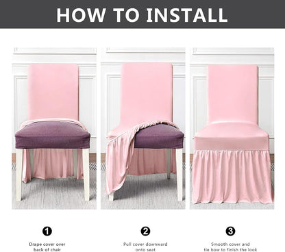 molasofa Chair Covers for Dining Room Set of 6 Stretch Chair Slipcovers with Skirt for Kitchen Seat Protectors Wedding Banquet Decor Kids Pets Spandex Fabric Washable (6pcs, Pink)