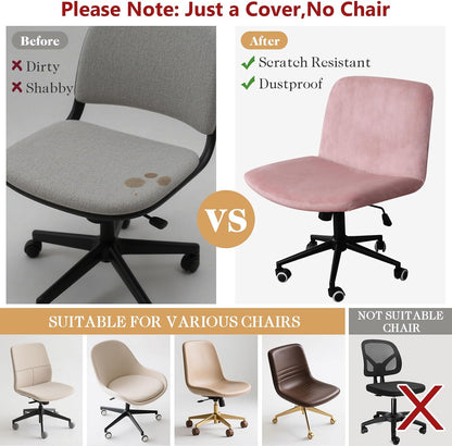 NICEEC Criss Cross Chair Cover Armless Office Dorm Desk Chair Covers Vanity Chair Covers Computer Mid Back Wide Seat Chair Without Arms Protector Spandex Stretch Slipcover Pink(No Chair Only Cover)