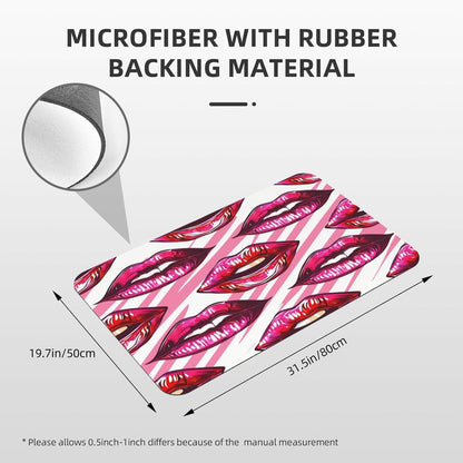 Pink Mouth Stripes Absorbent Bath Mat Non Slip Washable Doormat 19.7x31.5 in Quick Dry Shower Mat Thin Floor Rug for Bathroom Kitchen Entryway