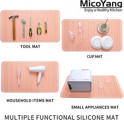 MicoYang Silicone Dish Drying Mat for Multiple Usage,Easy clean,Eco-friendly,Heat-resistant Silicone Mat for Kitchen Counter or Sink,Refrigerator or Drawer Liner Pink 4XL 32 inches x 18 inches