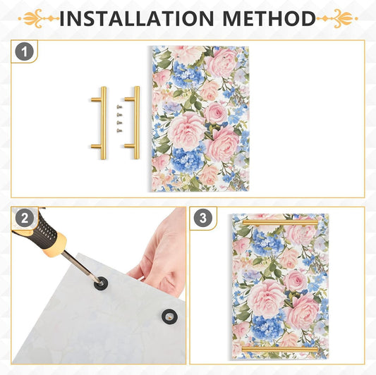 Pink Blue Vintage Rose Decorative Cafeteria Tray with Handles Large Decorative Tray for Jewelry Perfume for Decorative Food bandejas para desayunos sorpresa