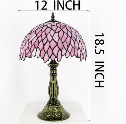 Tiffany Lamp Stained Glass Table Lamps Pink Leaf Style Desk Lamp12X12X18.5 Inch Bronze Ceramic Base Reading Light Suitable for Bedside Bedroom Living Room Dining Room Office