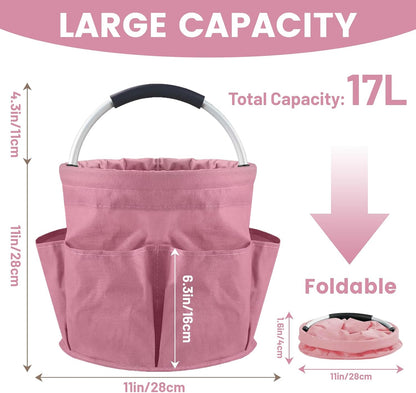 Loungewave Cleaning Caddy with Handle and 6 Pockets, 17L Cleaning Supplies Organizer, 600D Oxford Fabric Storage Basket, Multifunctional Bucket Bag for Picnics, Camping, Gardening, Bathing (Pink)